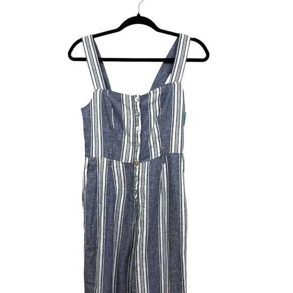 Rails Women Linen Blend Jumpsuit Harper Striped Smocked Pockets Blue White XXS - Picture 2 of 6